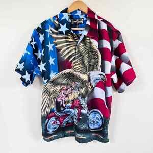 Steve & Barry's Button Down Mens Shirt LARGE Patriotic Eagle Motorcycle America